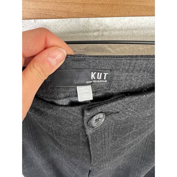 Kut from the Kloth Women's Mid Rise Plaid Dress Pant Bootcut Leg Black Size 10 - Picture 2 of 5